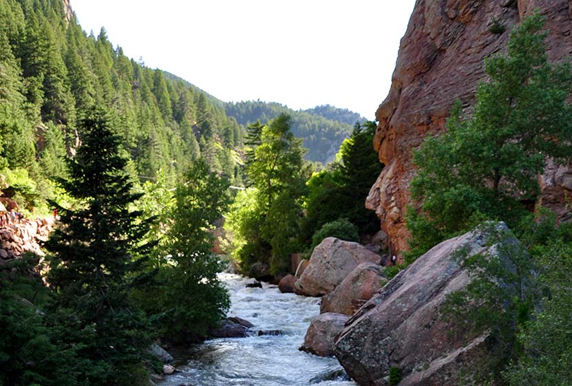 boulder creek flowing below orange cliff faces of eldorado canyon 