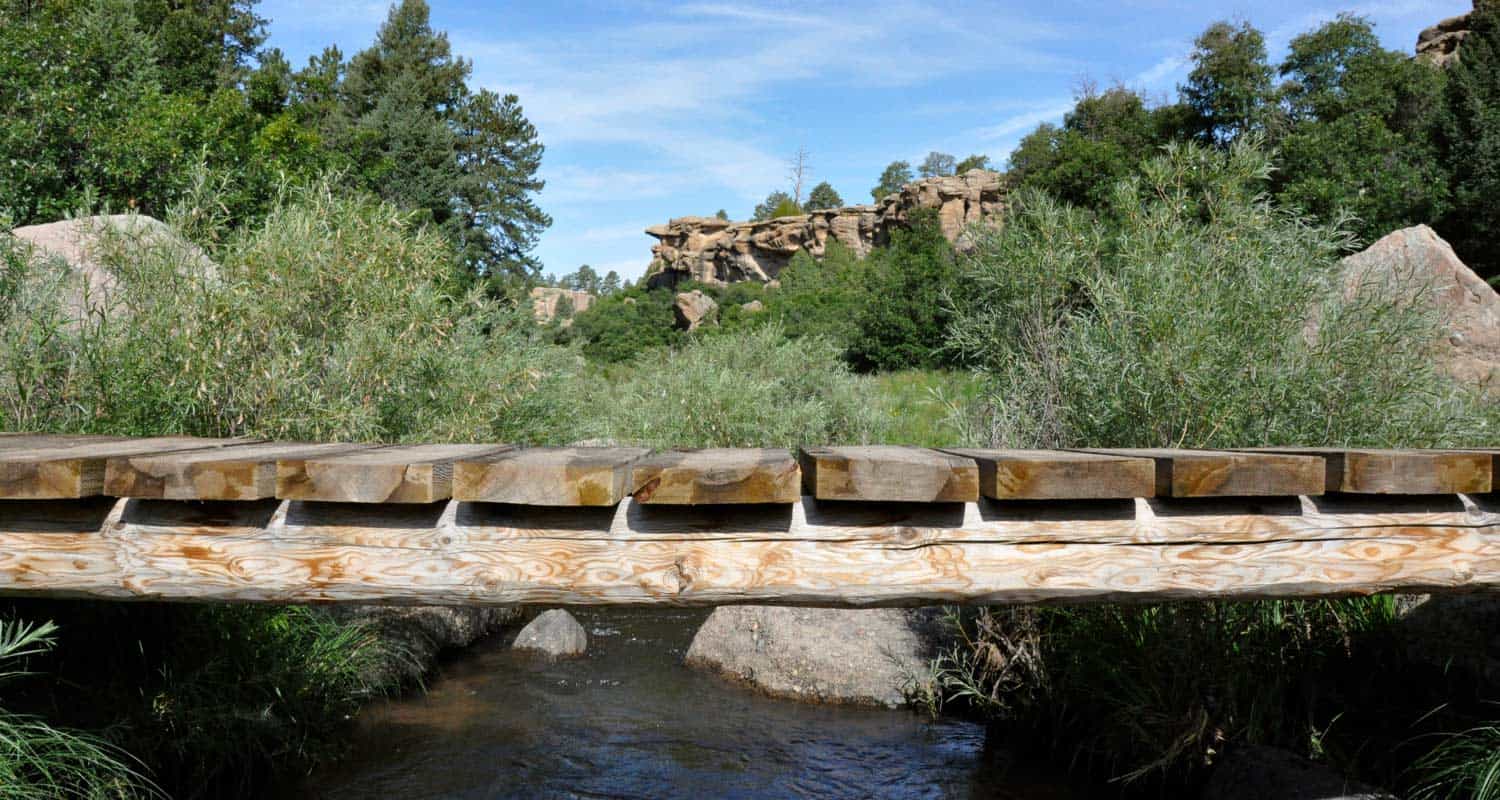 wood bridge over creek in castlewood canyon state park hikes near denver