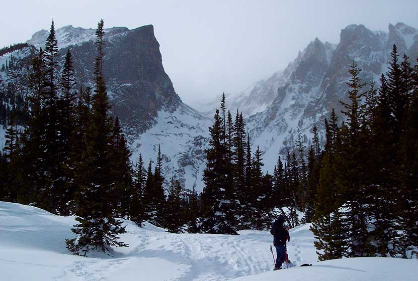Emerald Lake Hike in winter snows at Rocky Mountain National Park