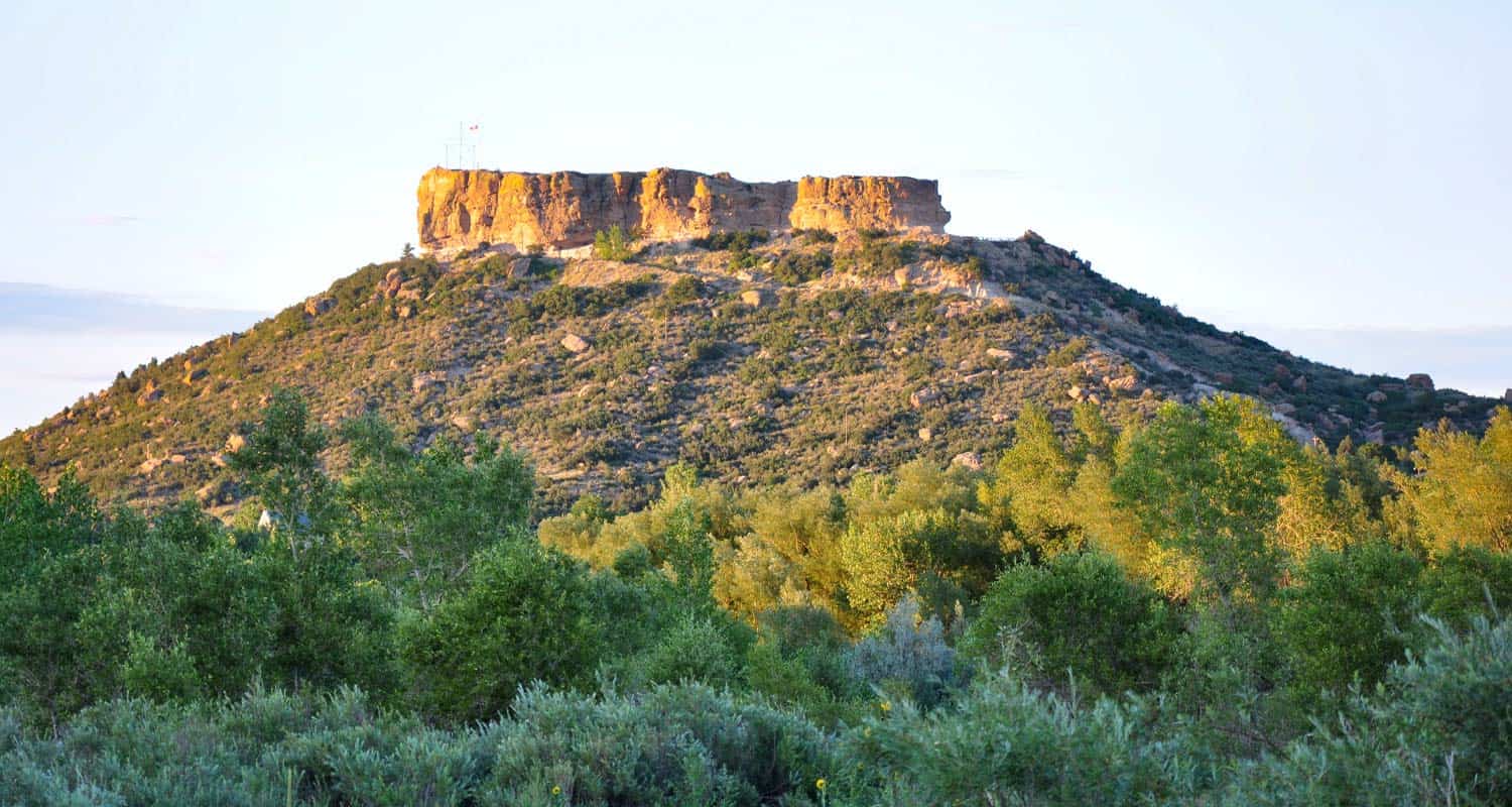 sunset light on castle rock rock formation in castle rock colorado near castle rock trail