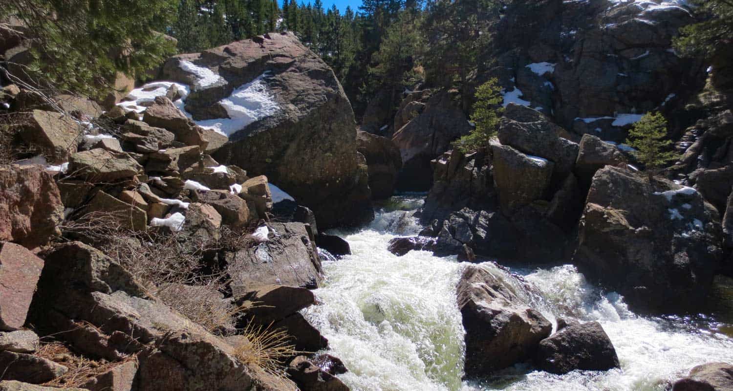 cascade waterfall leaping over granite boulders eldorado falls in walker ranch hike near boulder colorado