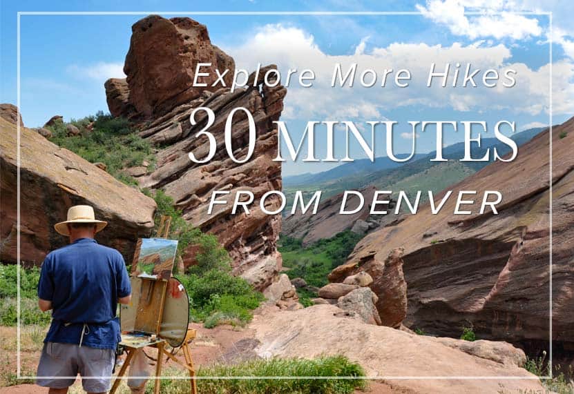 man painting red rocks at trading post trail in red rocks park near denver with red rocks in background hikes 30 minutes from denver