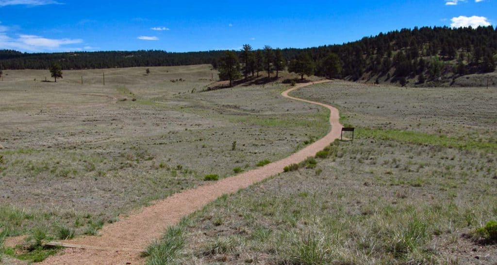 winding trail across meadow at florissant fossil beds in colorado 