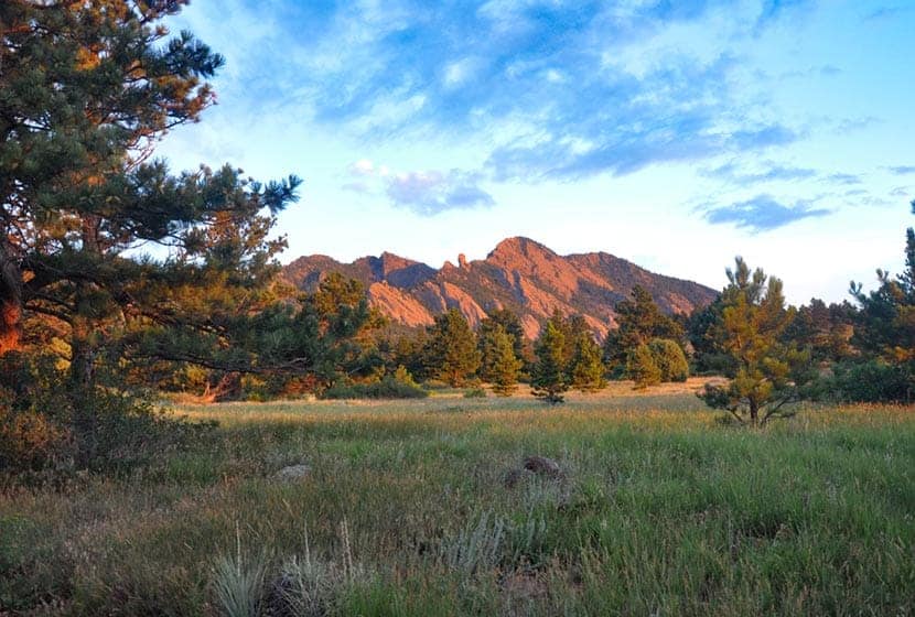 Bear Peak in background and meadow in foreground along mesa trail near boulder colorado