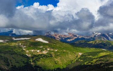 high country tundra and clouds with distant mountains in rocky mountain national park